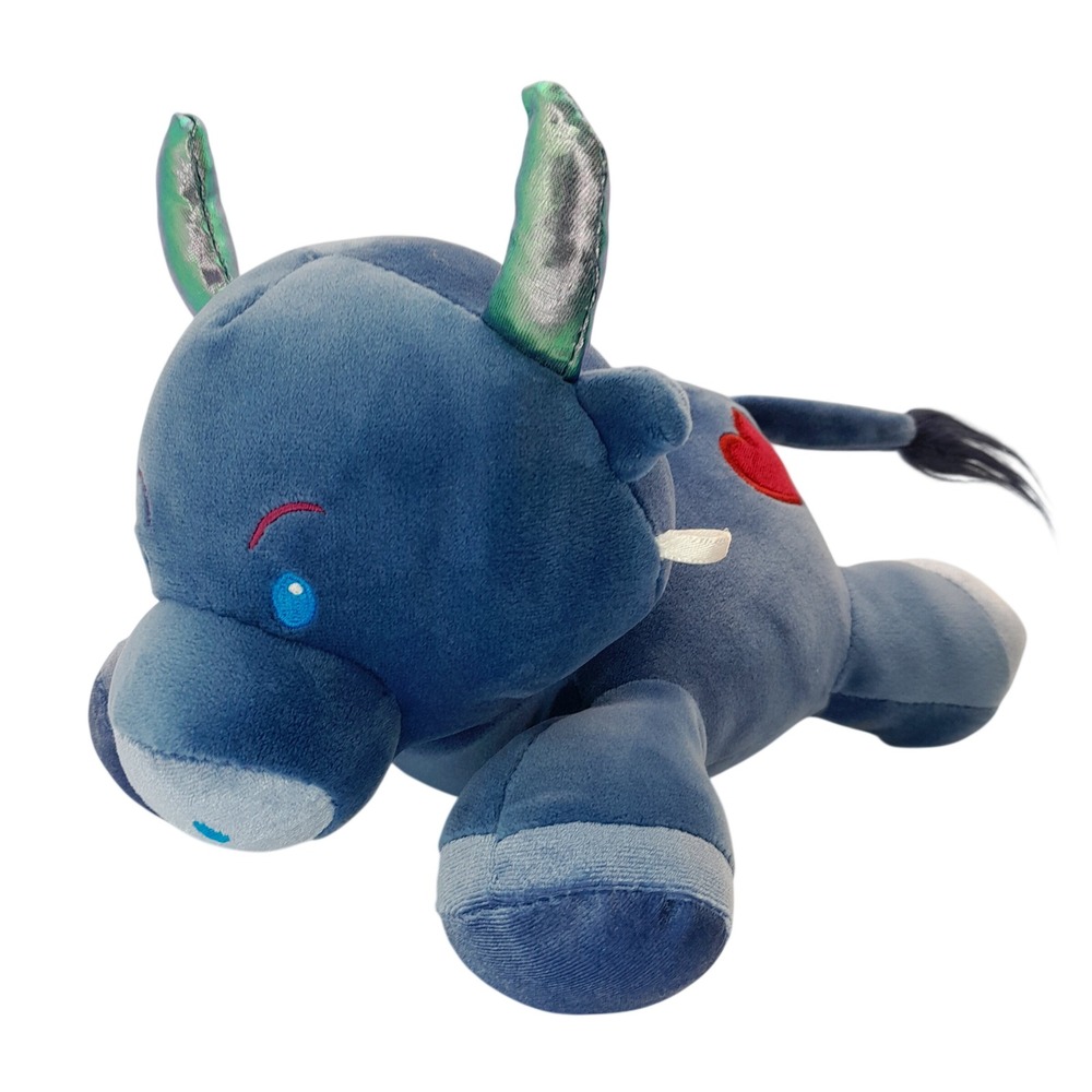 Animal Adventure Blue Bull Plush Stuffed Animal Heart Metallic Horns 10 Inch